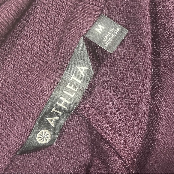 Athleta Open Front Cardigan Sweater Rib Knit Trim Side Pockets Burgundy M - Picture 5 of 5